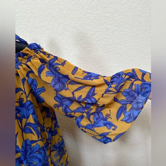 HM Conscious | Floral Off-the-Shoulder Top | Size 8 | Blue, goldenrod - Picture 3 of 6
